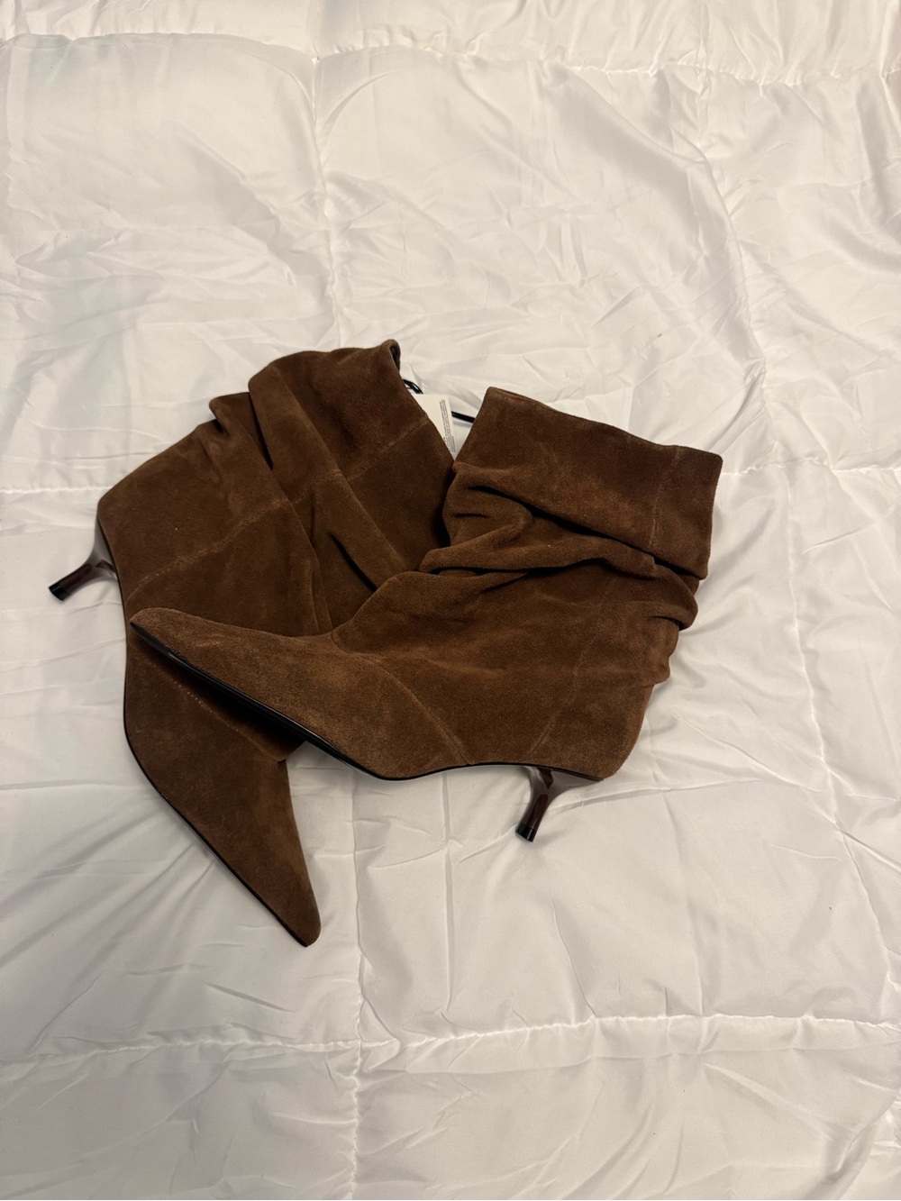 Zara Brown Suede Slouch Kitten-Heel Boots